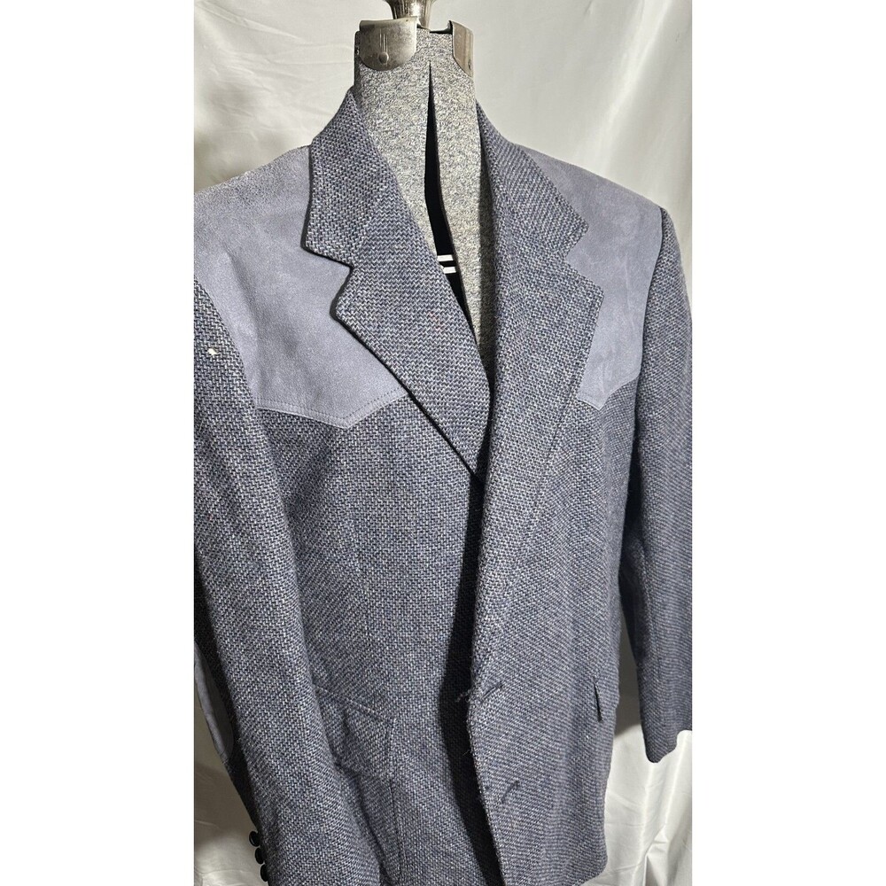 Vintage 1980s Pendleton Grey Multi Speckle Twee Suede Yoke Western Blazer 48 Reg